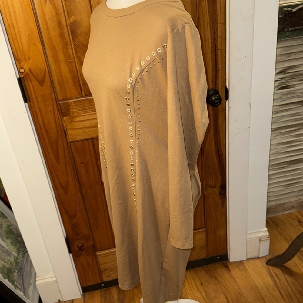 London Times camel tan long sleeve dress size 14 - Picture 2 of 8